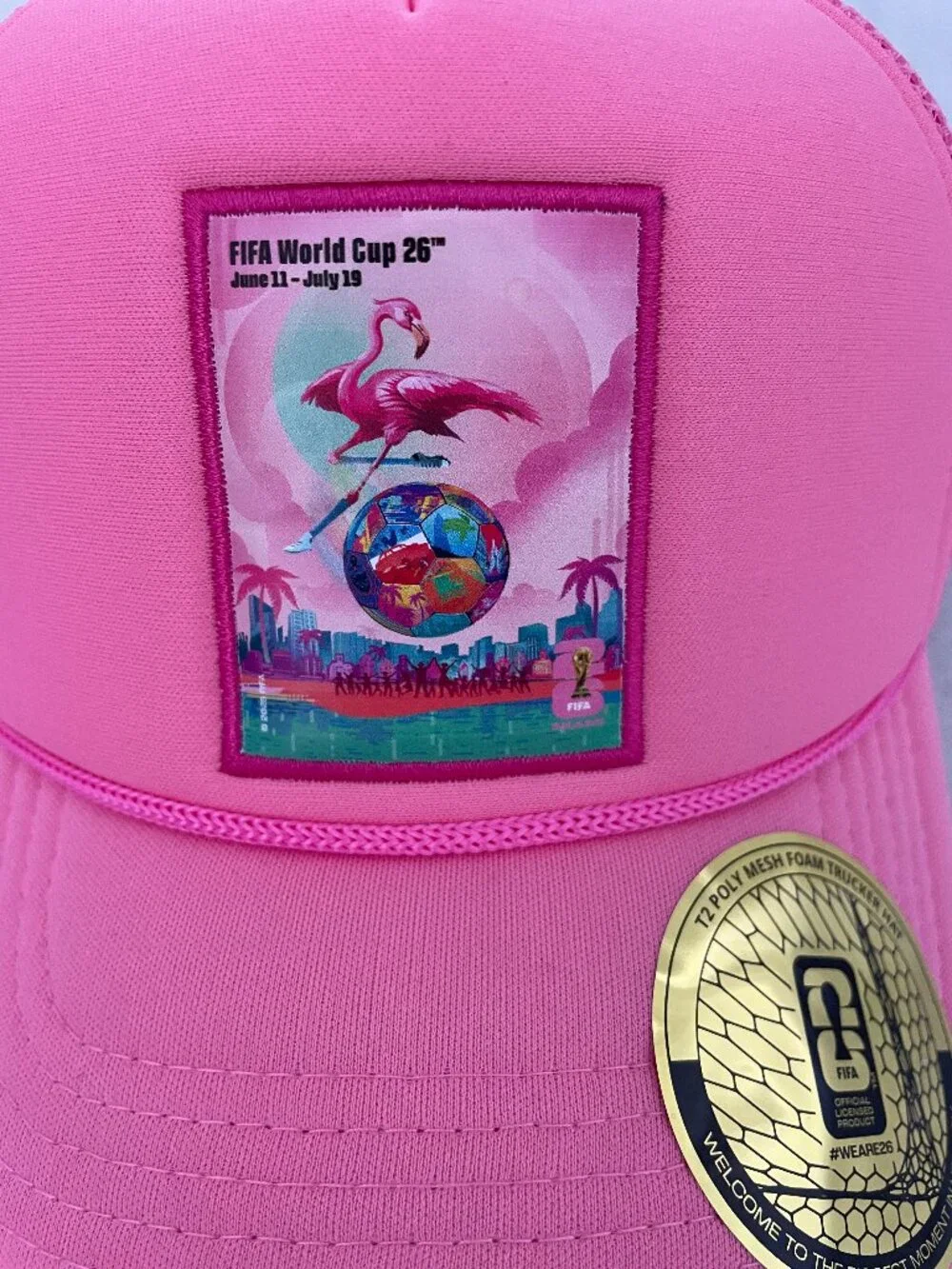 FIFA World Cup 26 Official Miami Flamingo Trucker Hat One Size Pink